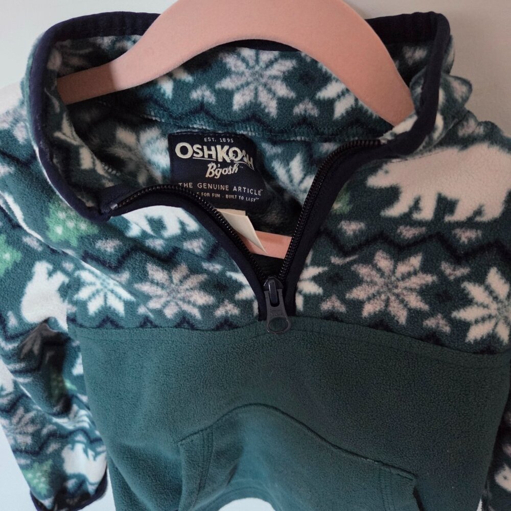 OshKosh B'gosh Toddler Fleece Zip Jacket - Size 2T - Forest Green Nordic Print - Picture 3 of 3